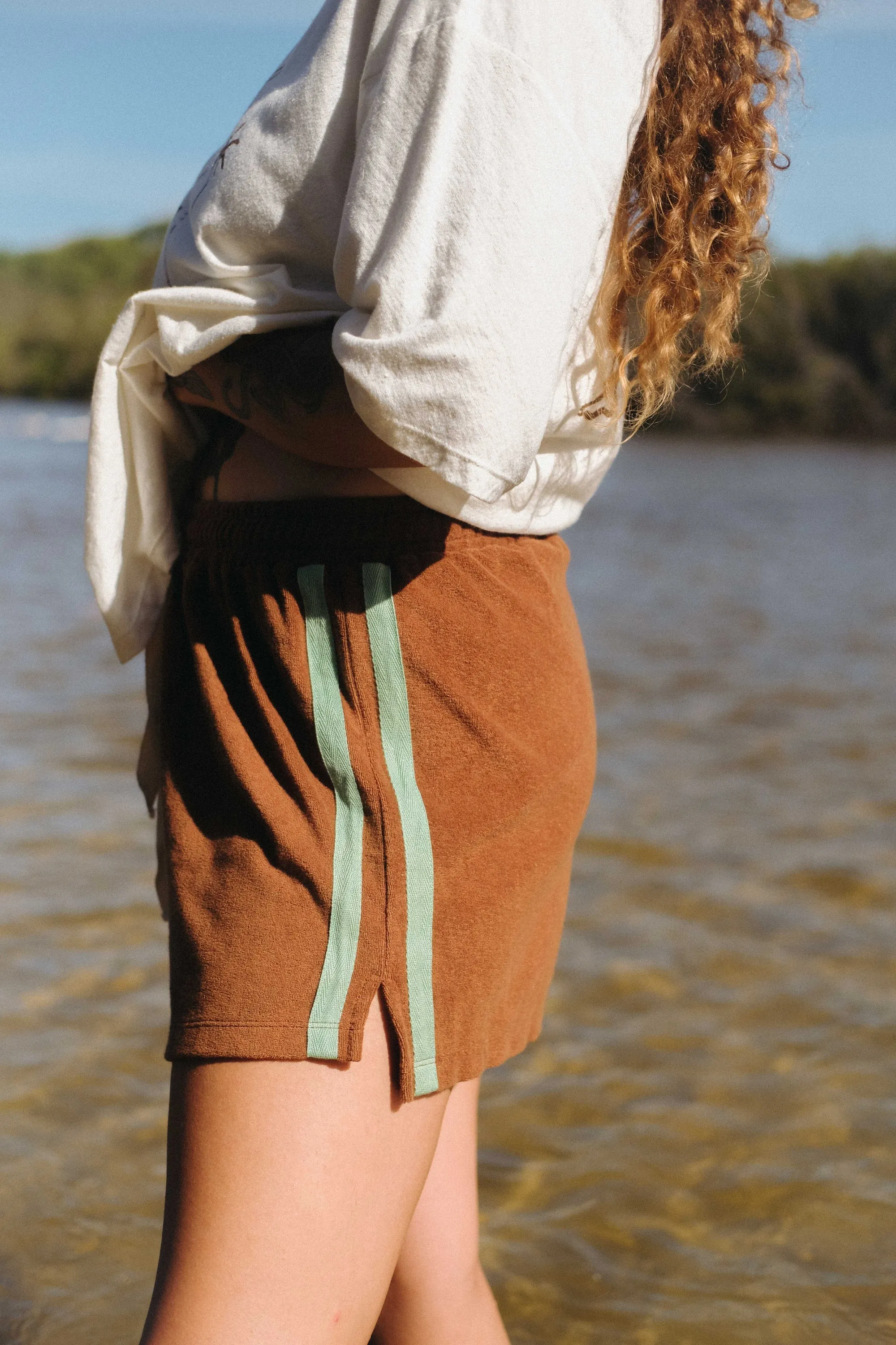 Terry Towelling Shorts - Brown with Mint Stripe sold by Fallen Broken Street product image thumbnail 2