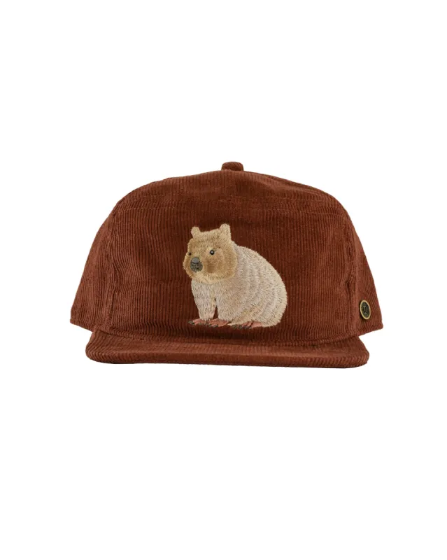 The Stash Cap – Wombat Embroidery – Corduroy Brown Snapback Hat sold by Fallen Broken Street