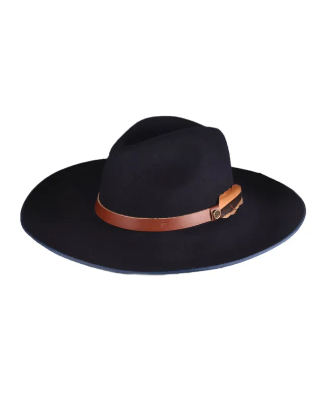The Desperado Wide Felt Hat - Navy sold by Fallen Broken Street