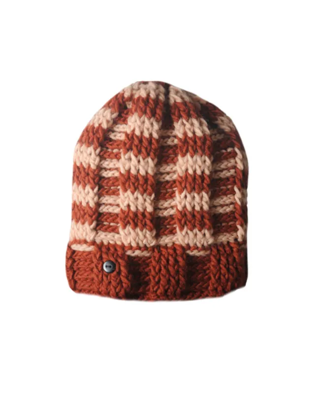 The Transcend Stripe Beanie - Maroon and Beige sold by Fallen Broken Street