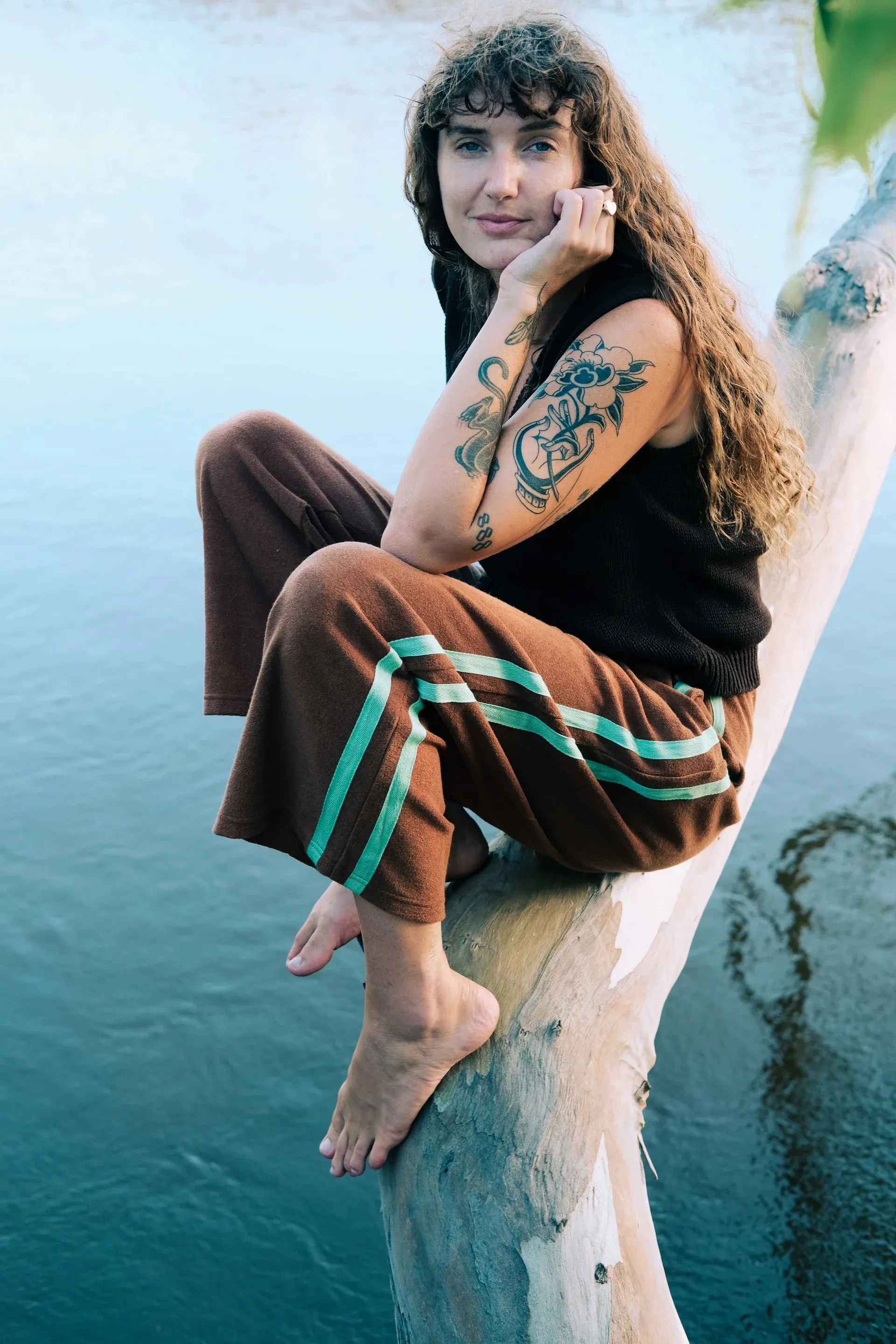 Après Surf Pant Brown with Mint Stripe sold by Fallen Broken Street