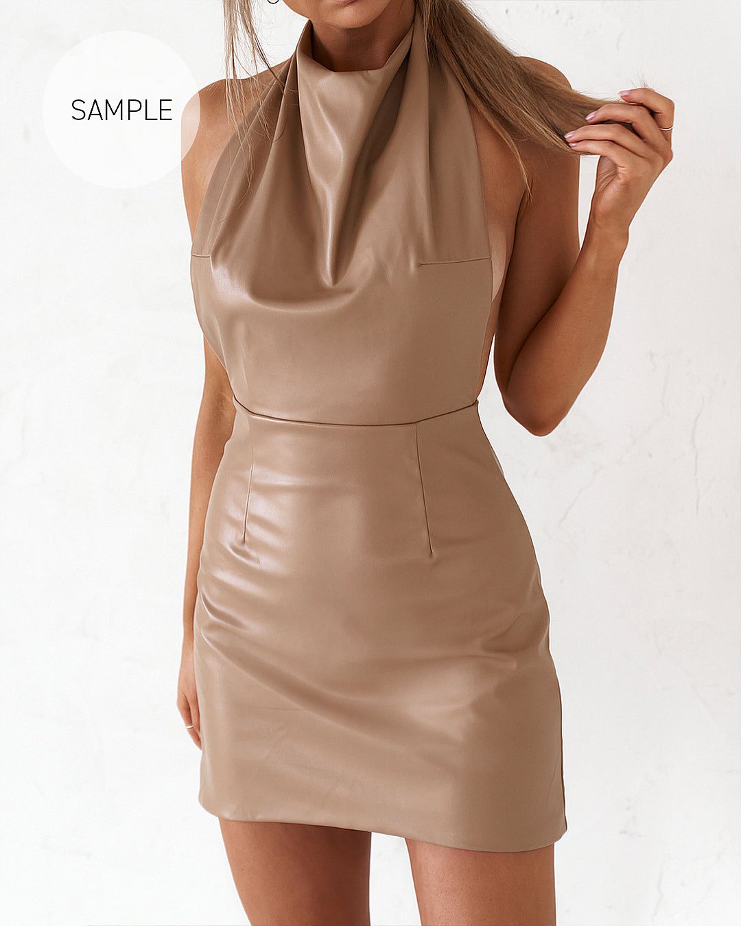 Backless Mini Dress - Matte Tan (Sample) sold by Old Sport