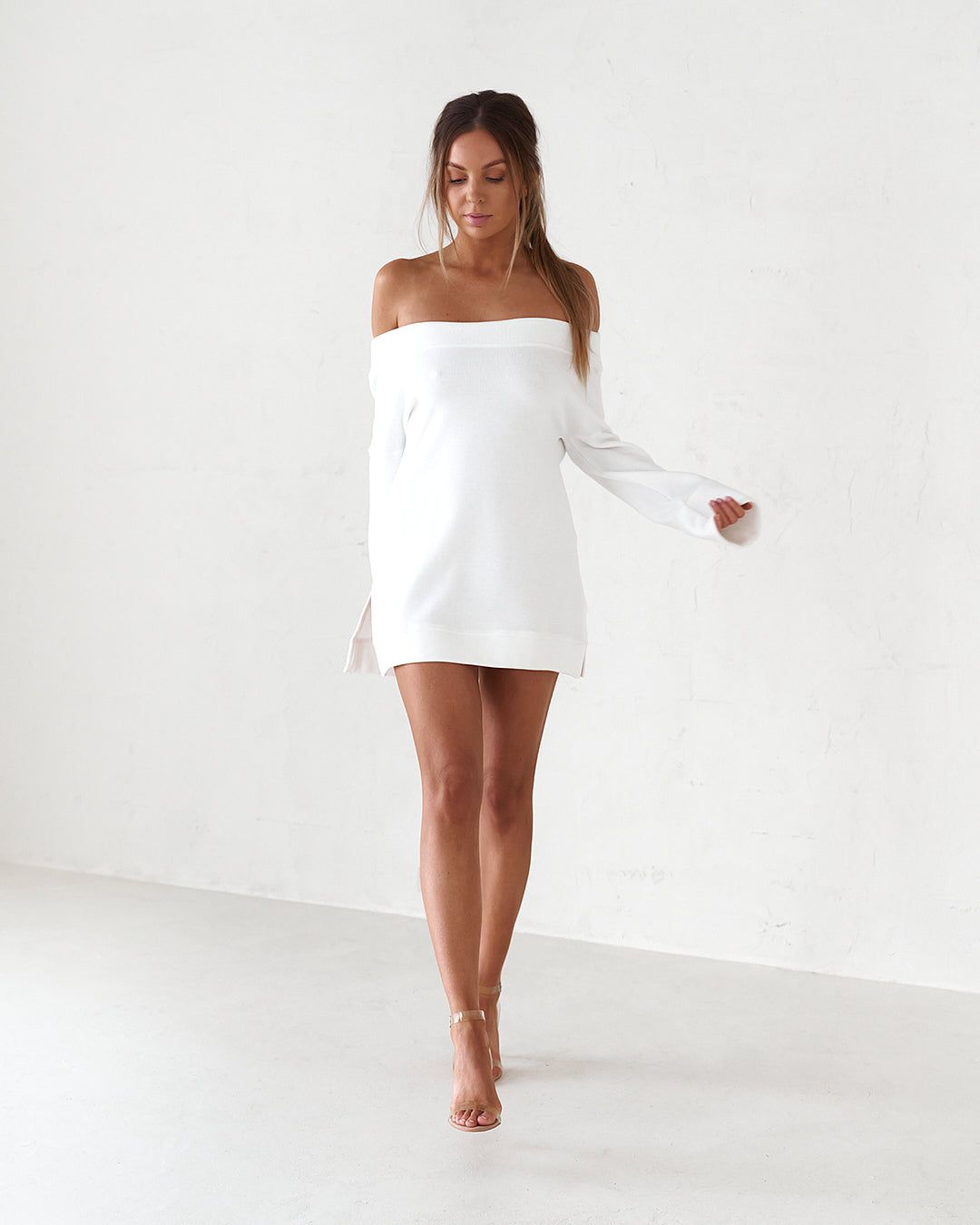 Off The Shoulder Mini Dress - White (Back Order) sold by Old Sport