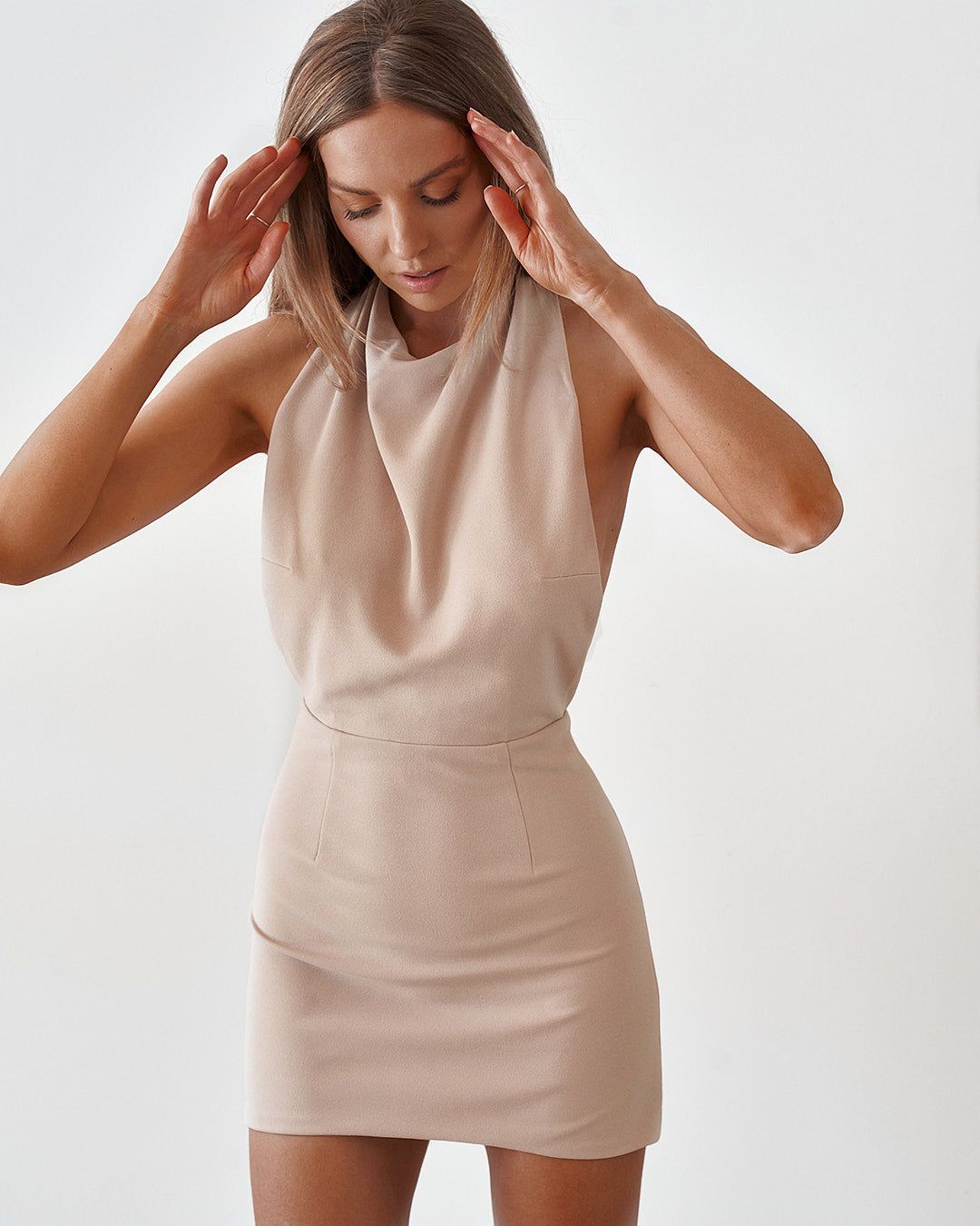 Backless Mini Dress - Cement (Back Order) sold by Old Sport