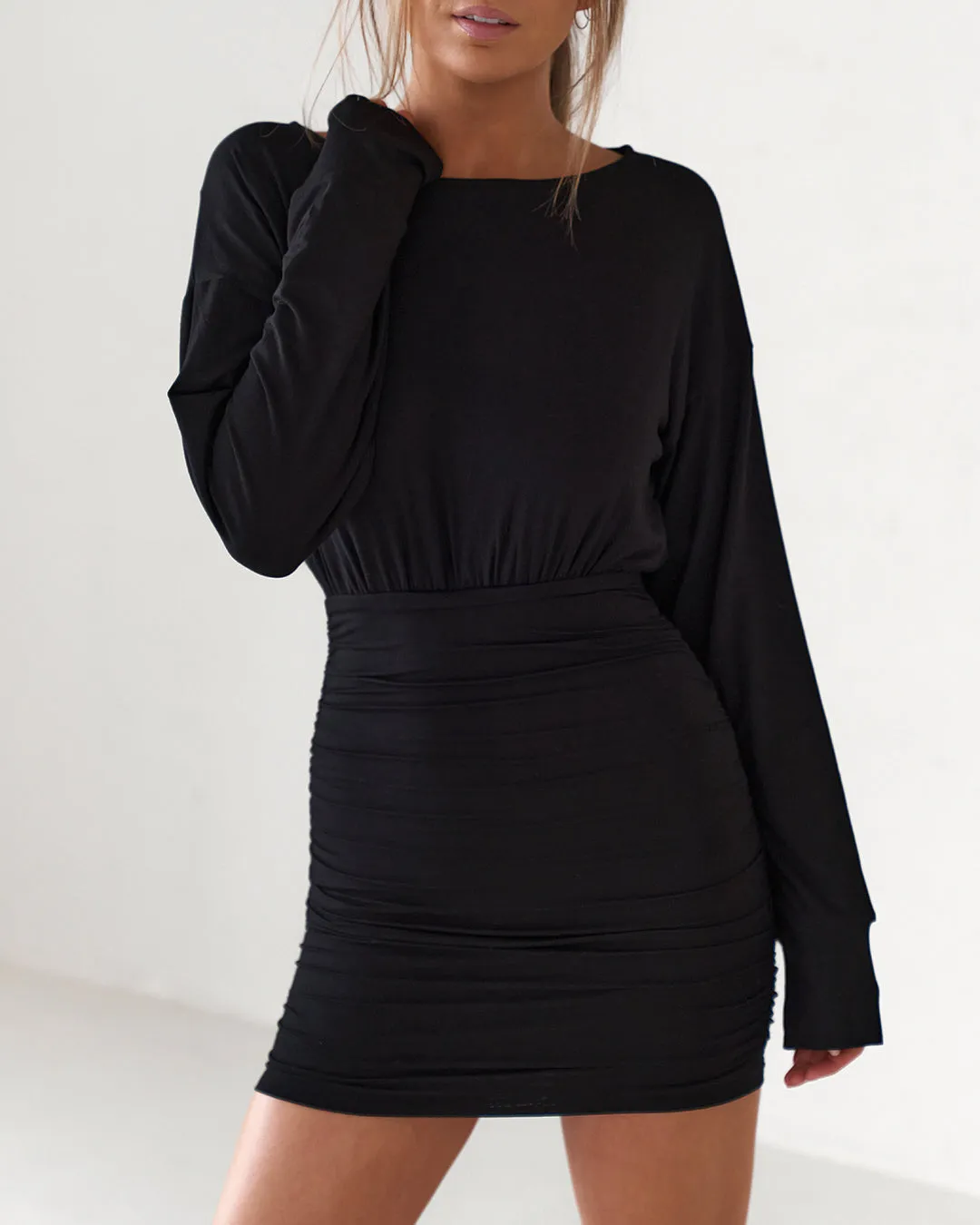 Open Back Long Sleeve Mini Dress - Black sold by Old Sport product image thumbnail 3