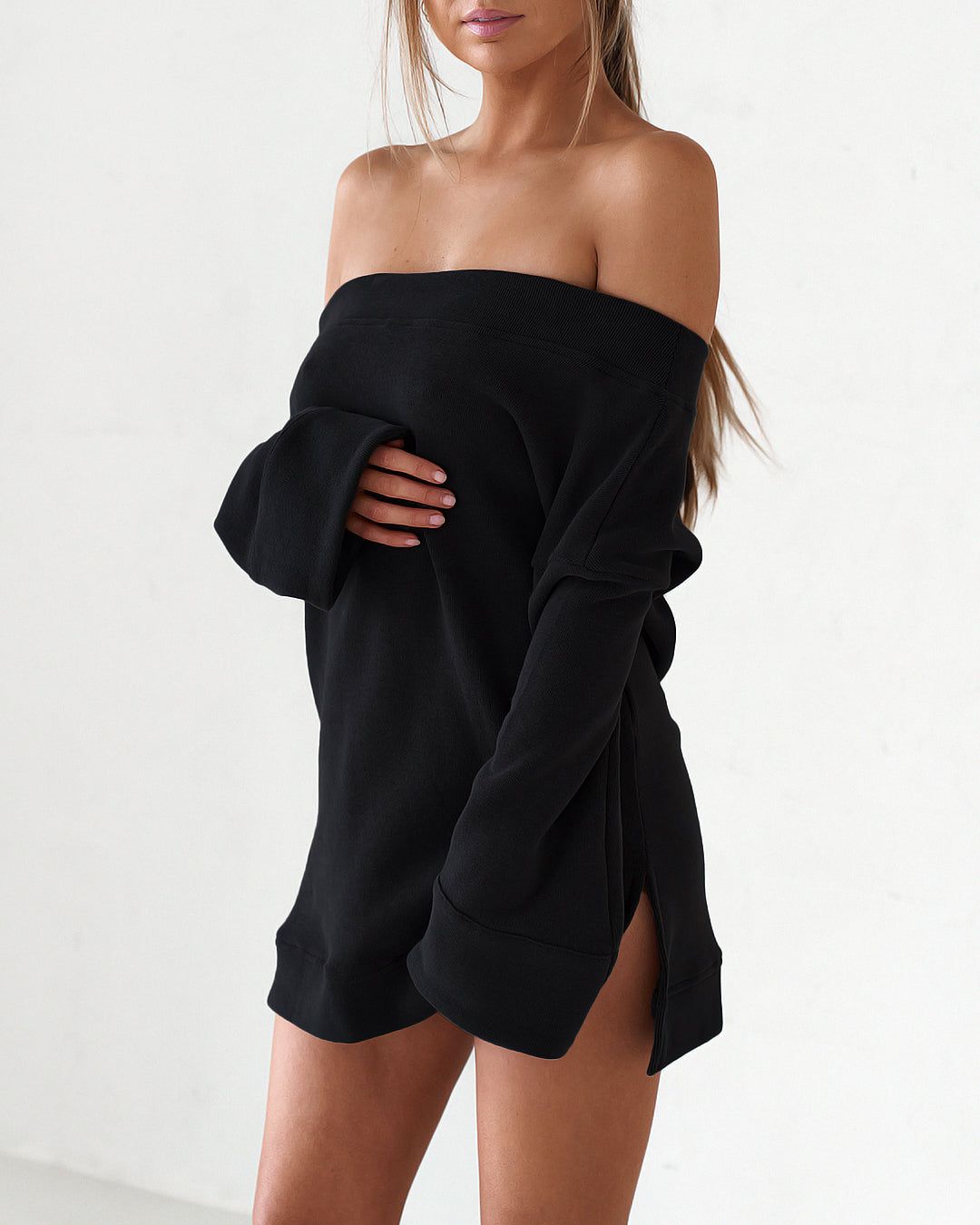 Off The Shoulder Mini Dress - Black (Back Order) sold by Old Sport