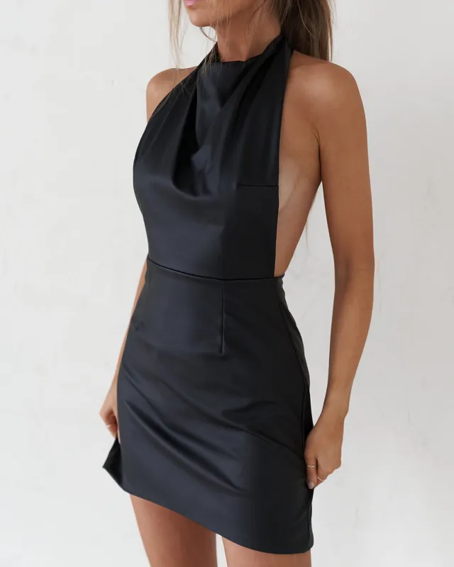 Backless Mini Dress - Matte Black Leather sold by Old Sport