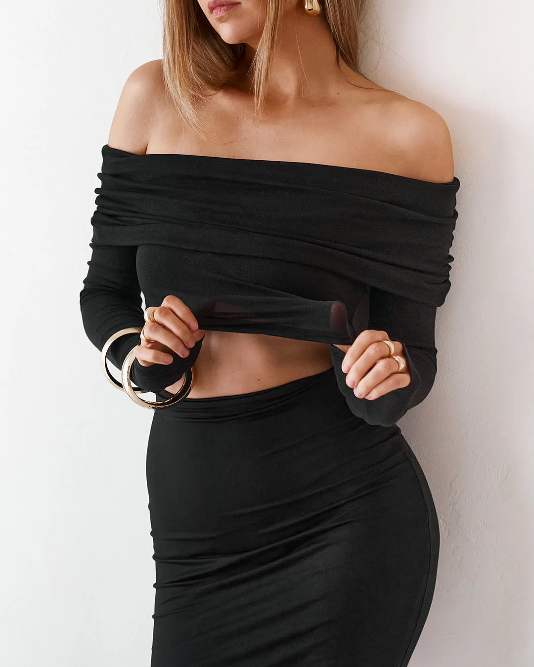 Sheer Long Sleeve Top - Black sold by Old Sport