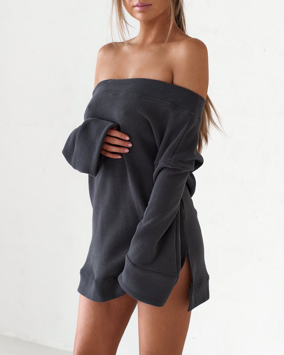 Off The Shoulder Mini Dress - Charcoal (Back Order) sold by Old Sport product image thumbnail 4