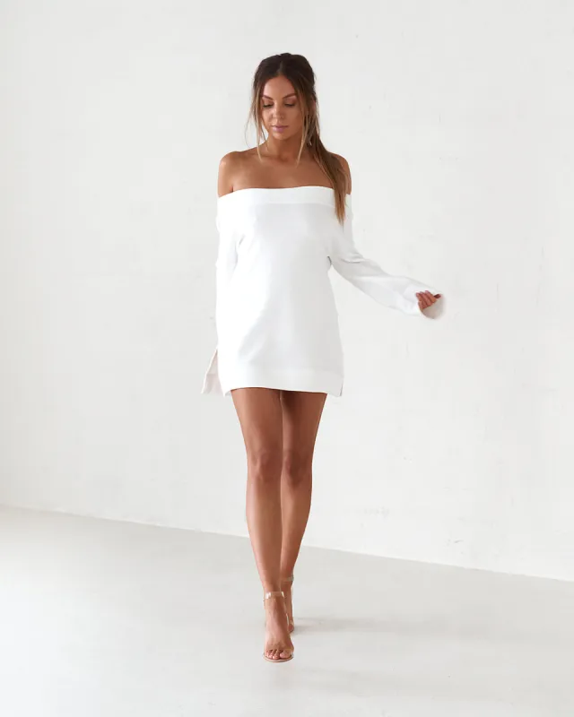 Off The Shoulder Mini Dress - White sold by Old Sport