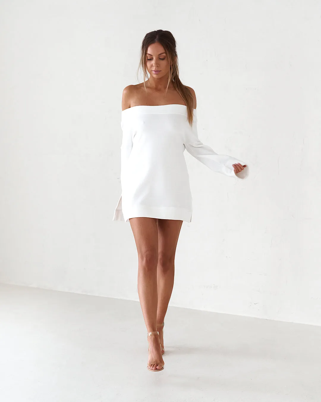 Off The Shoulder Mini Dress - White sold by Old Sport