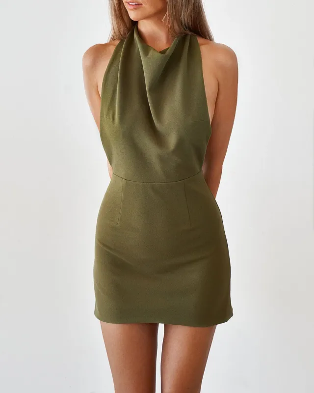 Backless Mini Dress - Burnt Olive (Back Order) sold by Old Sport