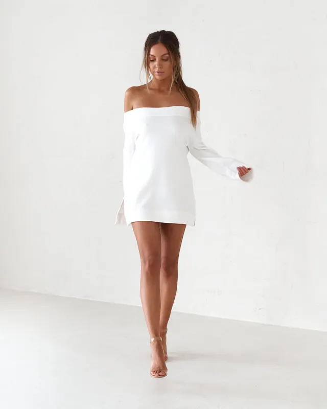 Off The Shoulder Mini Dress - White (Back Order) sold by Old Sport