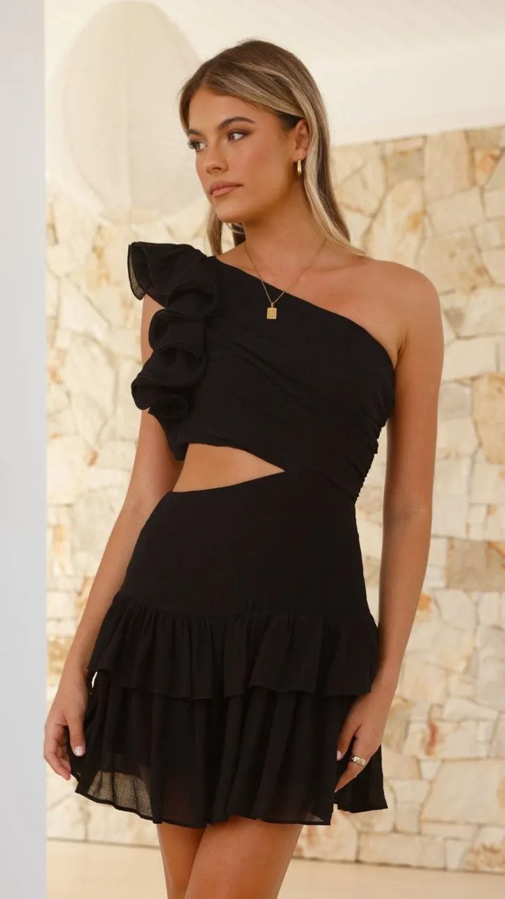 Addo Ruffle Mini Dress - Black sold by Billy J