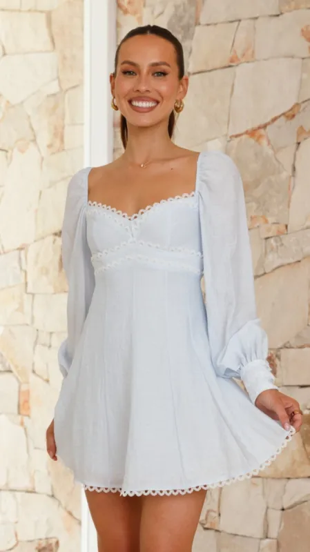Palmer Long Sleeve Mini Dress - Blue sold by Billy J