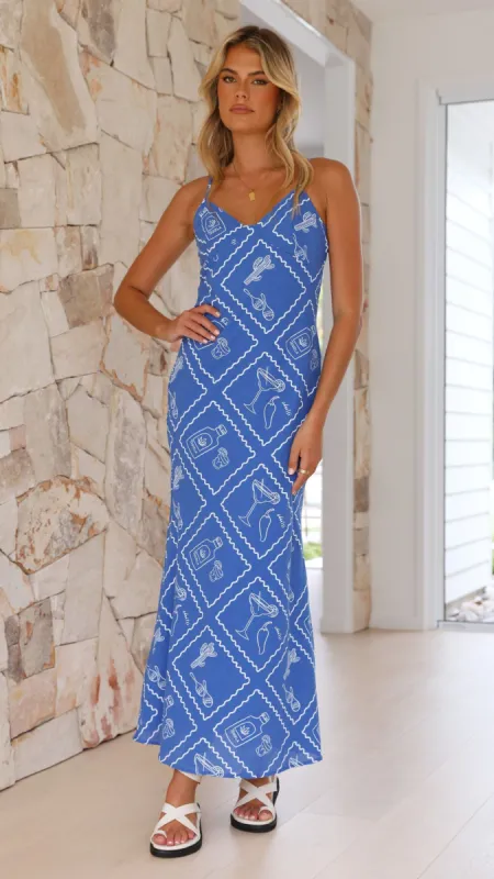 Sylvia Midi Dress - Chilli Cactus - Blue sold by Billy J
