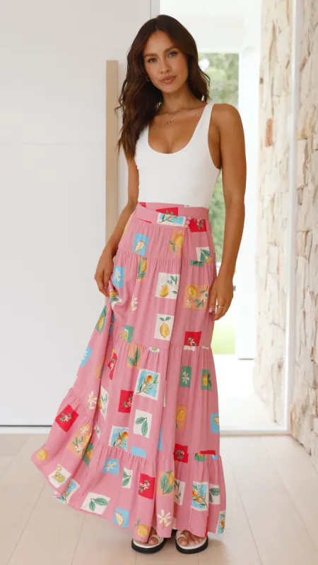 Fala Maxi Skirt - Pink / Lemon Print sold by Billy J