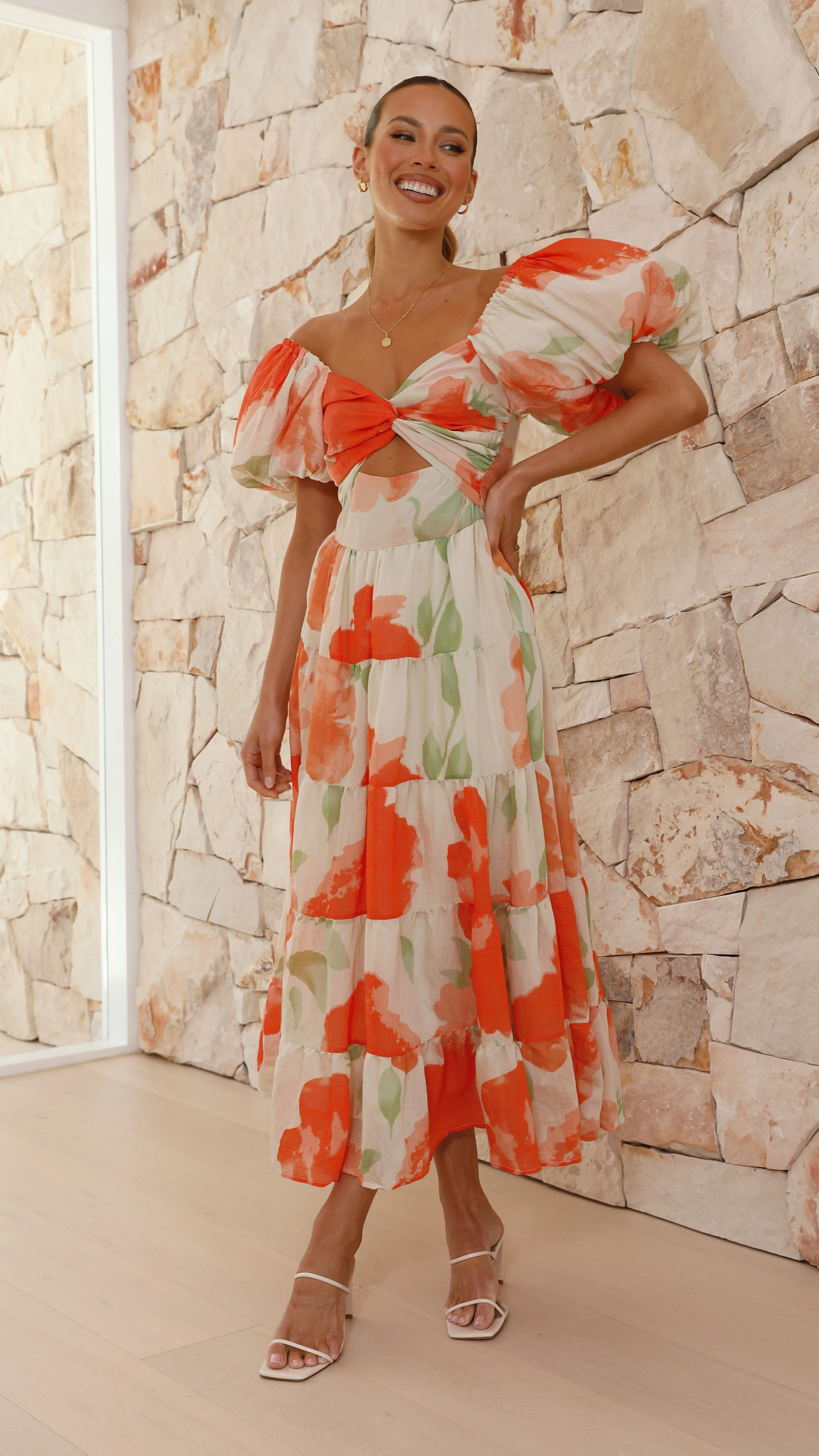 Coral Maxi Dress - Orange Floral sold by Billy J