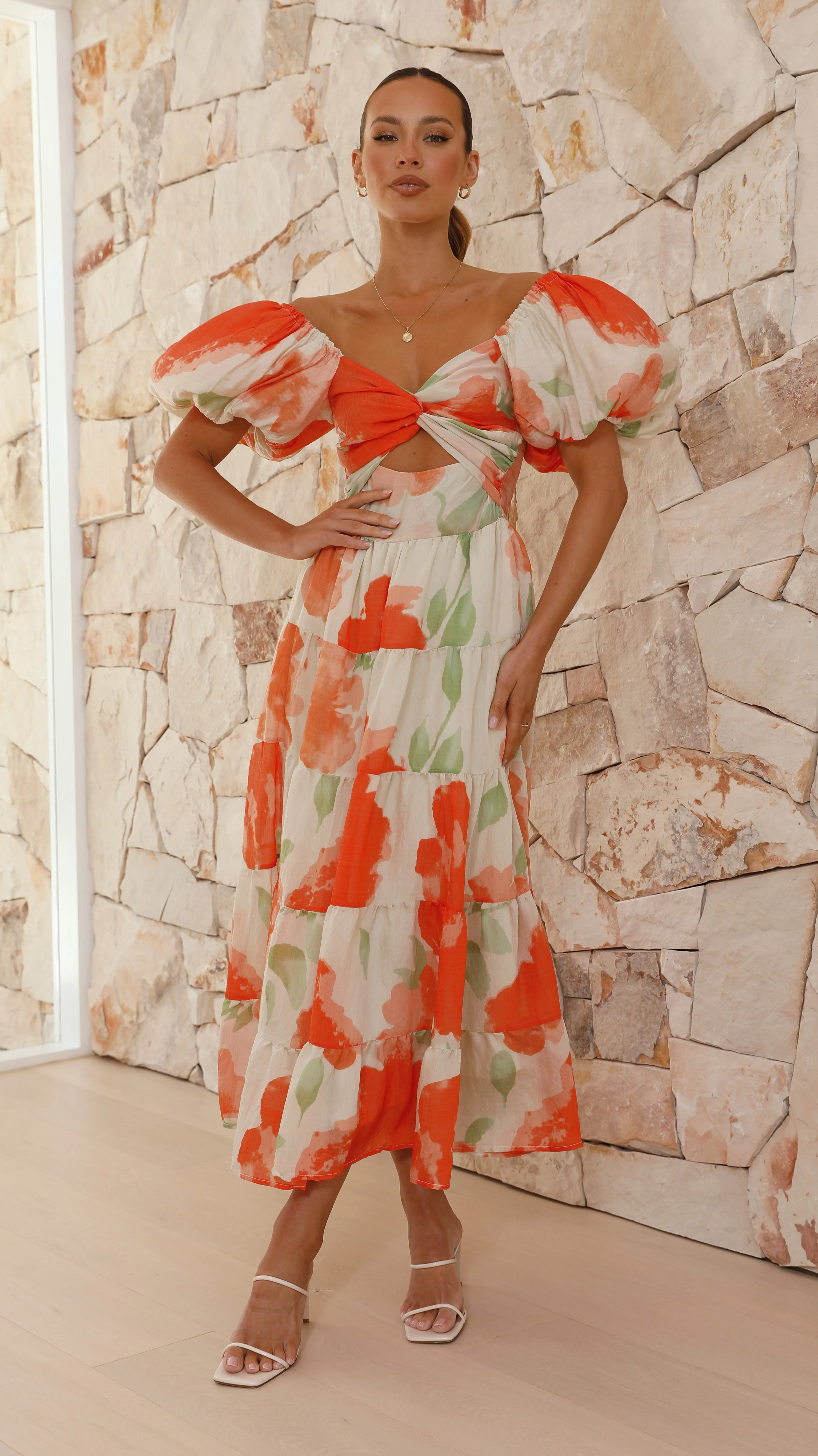 Coral Maxi Dress - Orange Floral sold by Billy J product image thumbnail 5