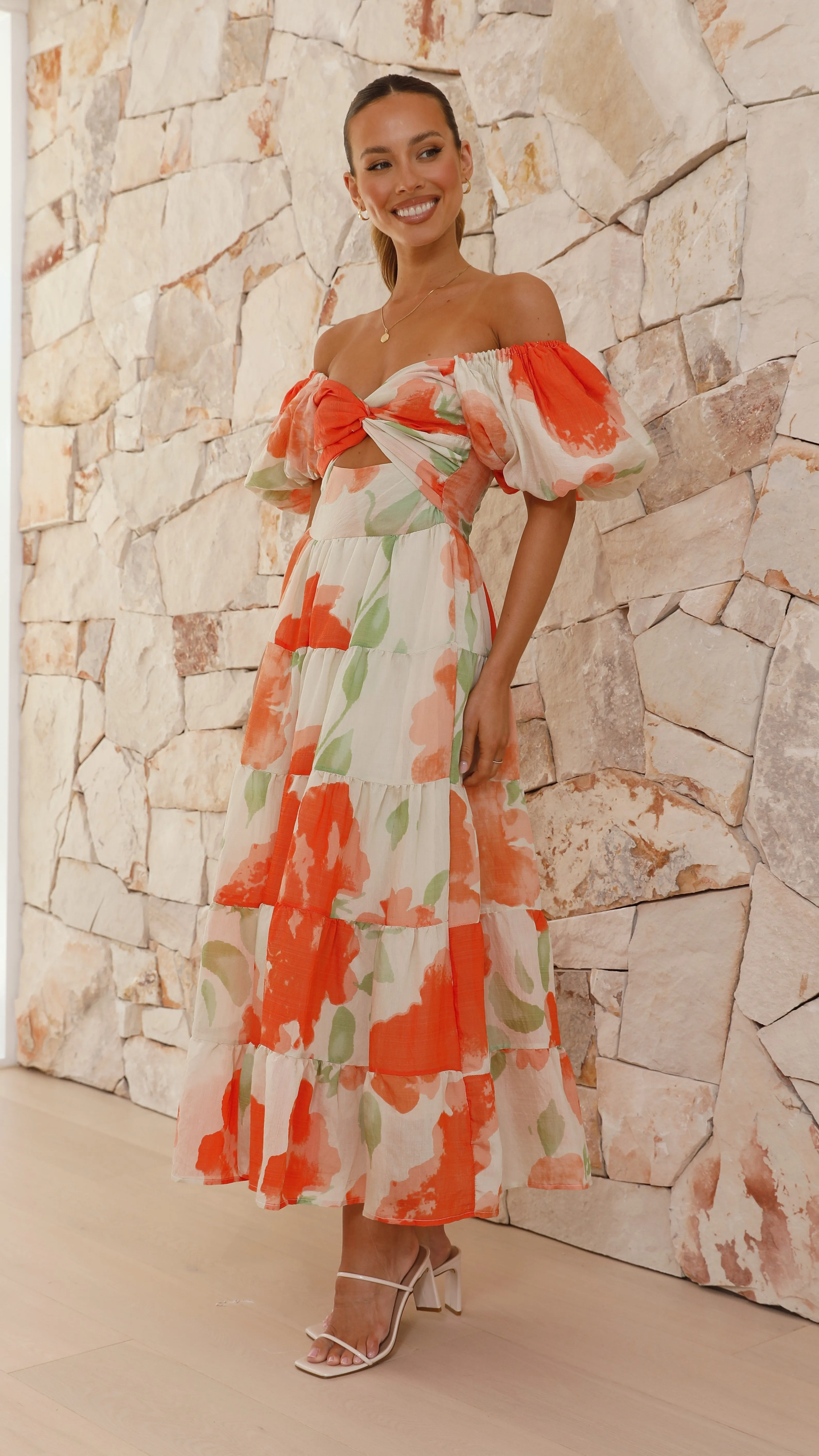 Coral Maxi Dress - Orange Floral sold by Billy J product image thumbnail 3