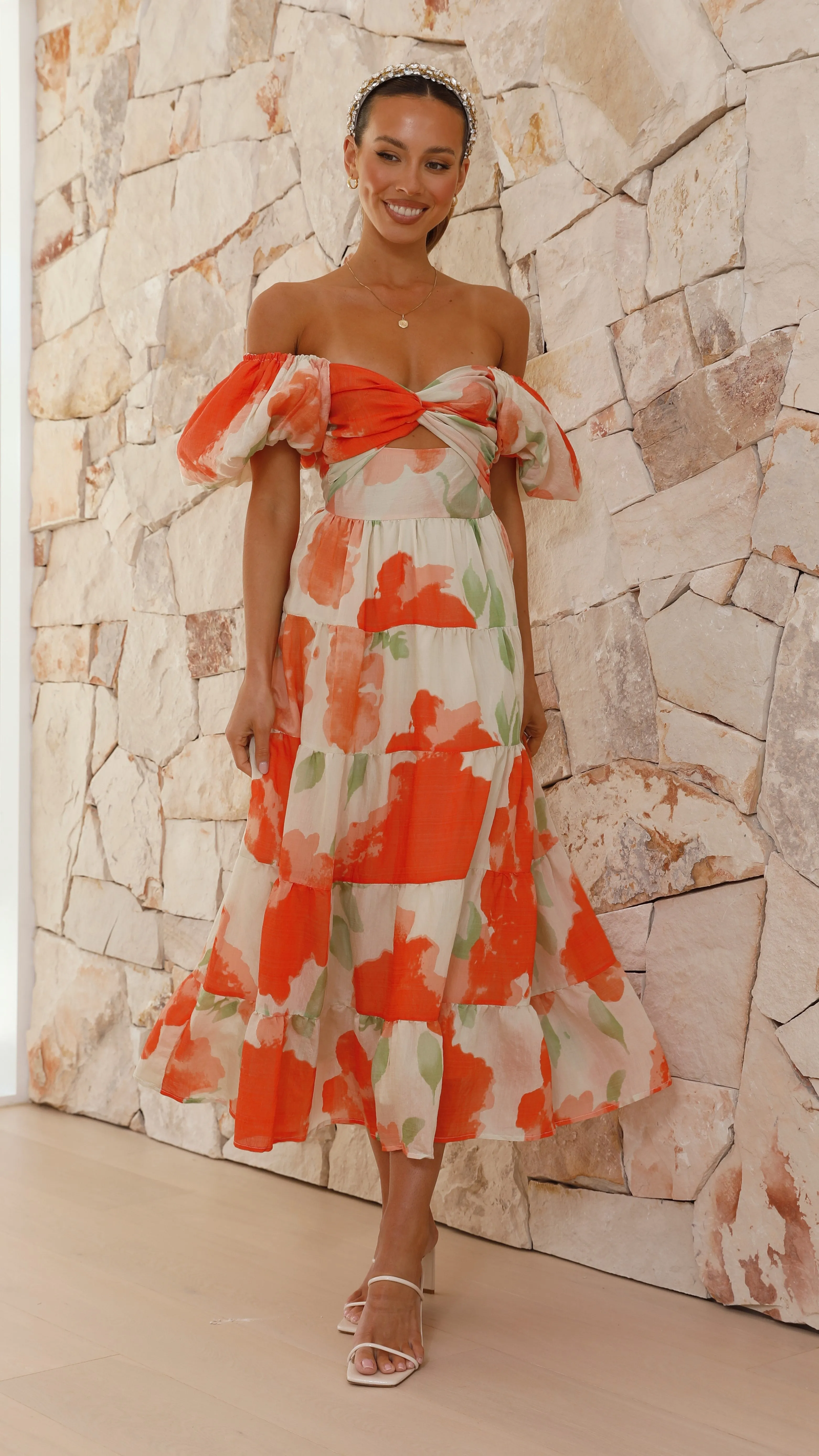 Coral Maxi Dress - Orange Floral sold by Billy J product image thumbnail 4