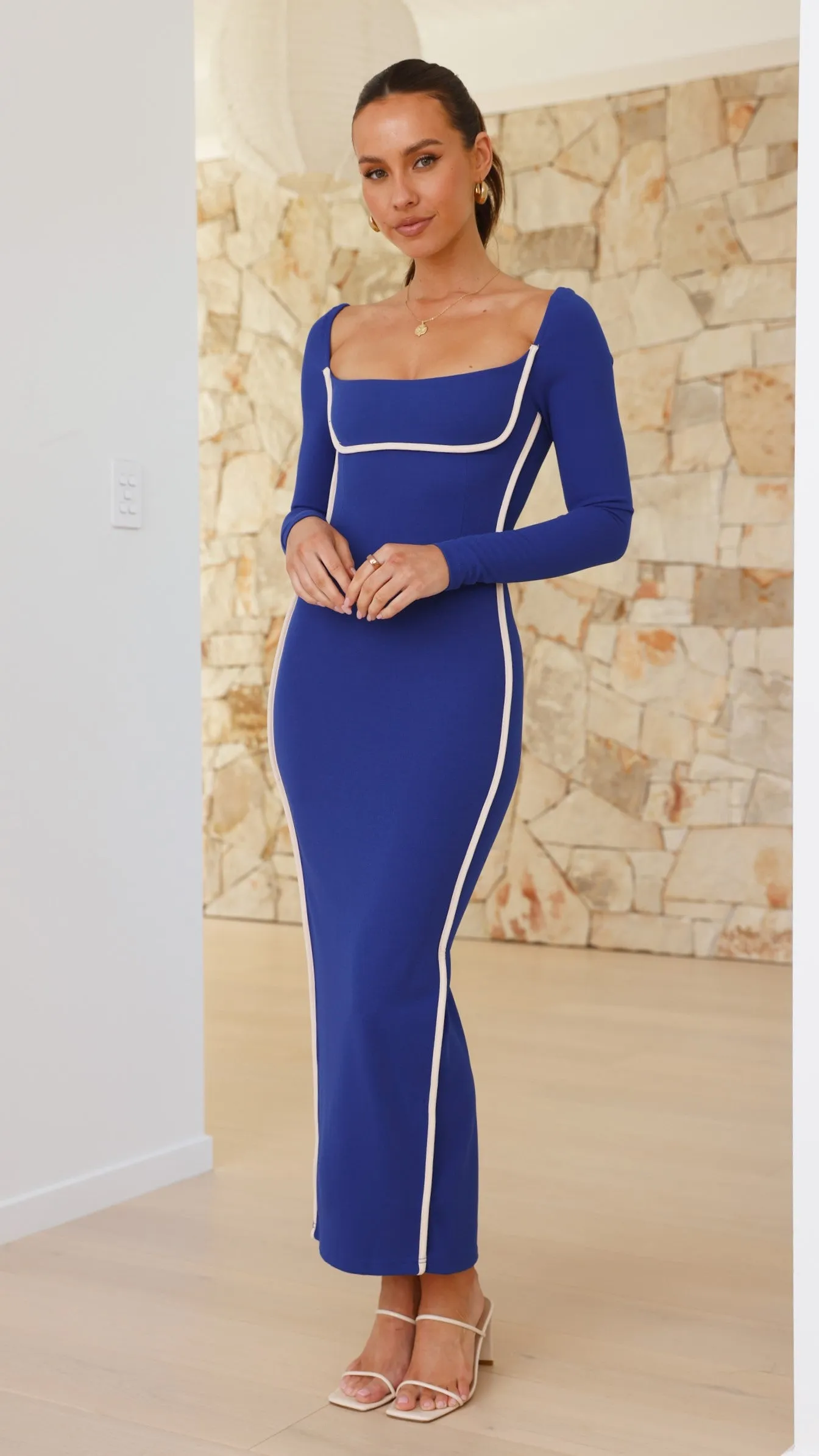 Gidja Long Sleeve Maxi Dress - Blue / Cream sold by Billy J product image thumbnail 5
