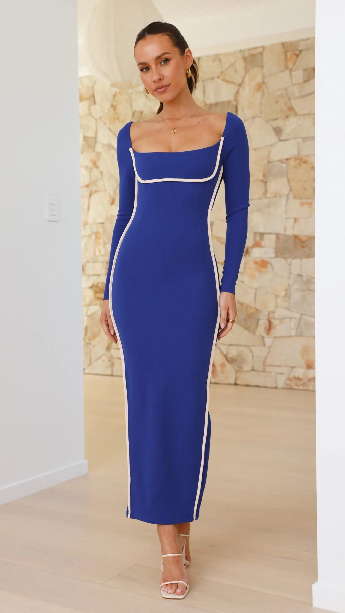 Gidja Long Sleeve Maxi Dress - Blue / Cream sold by Billy J