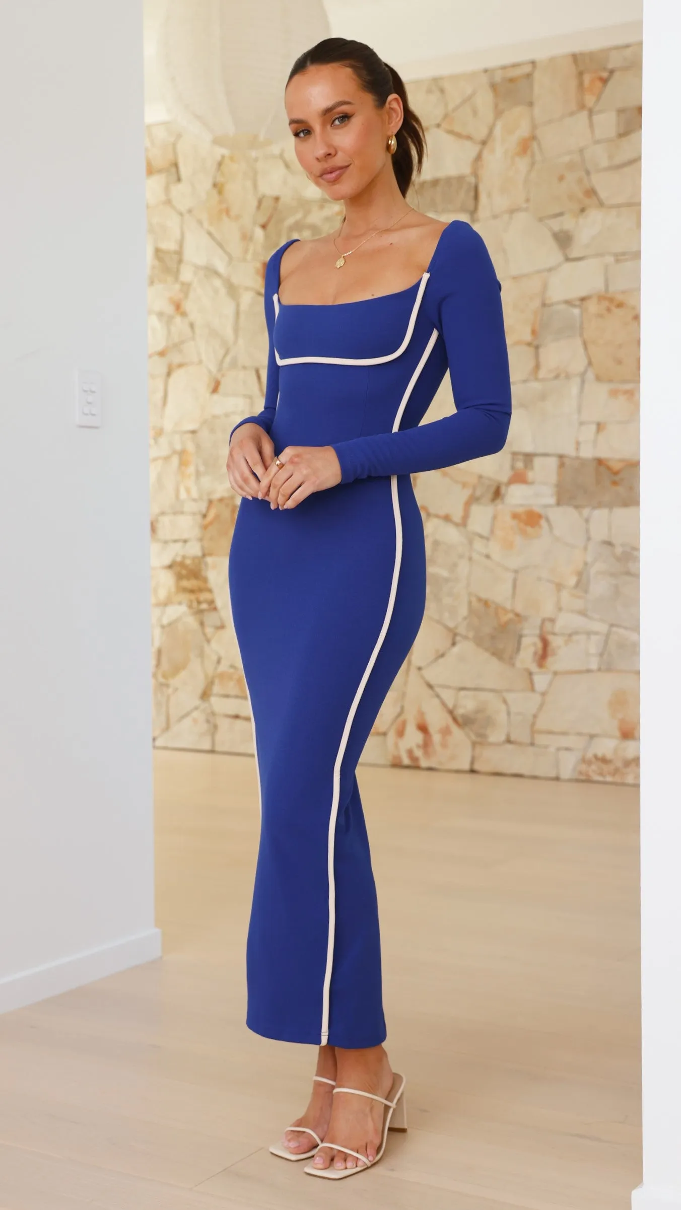 Gidja Long Sleeve Maxi Dress - Blue / Cream sold by Billy J product image thumbnail 3