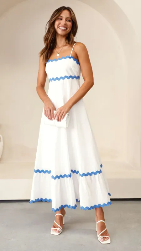 Brodey Midi Dress - White / Blue sold by Billy J