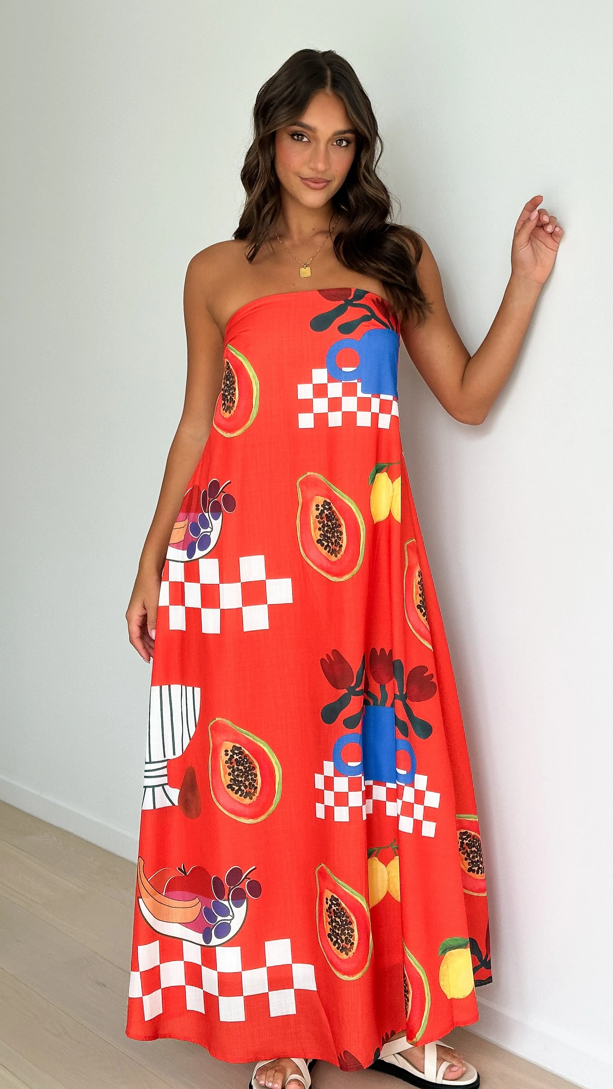 Connie Maxi Dress - Red Papaya Print sold by Billy J