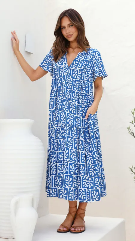 Irie Midi Dress - Blue Print sold by Billy J
