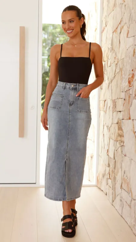 Ichiro Maxi Skirt - Mid Blue Denim sold by Billy J