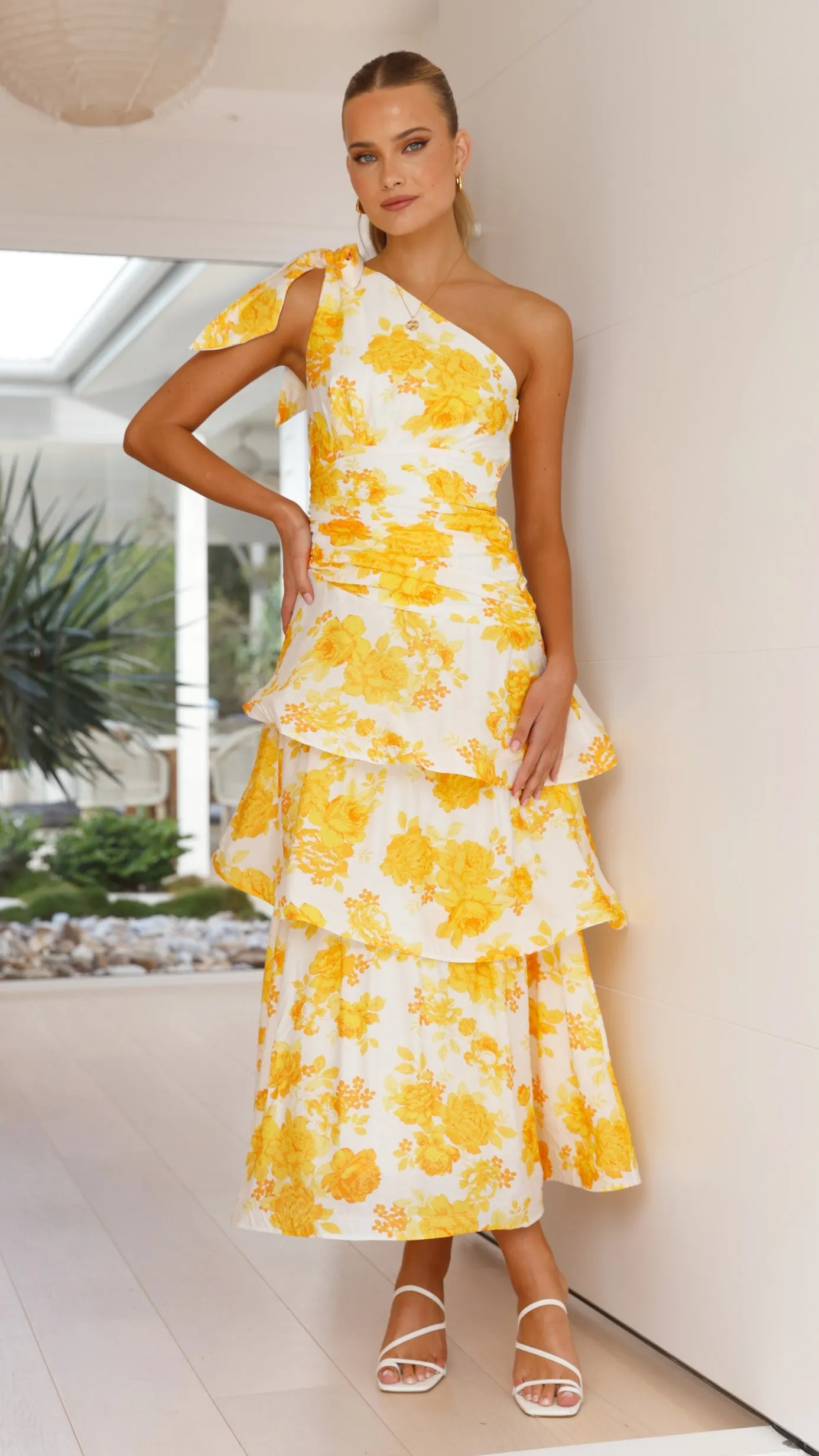 Odilie One Shoulder Maxi Dress - Yellow Floral sold by Billy J