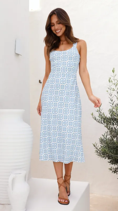 Aster Midi Dress - Blue Mosaic sold by Billy J