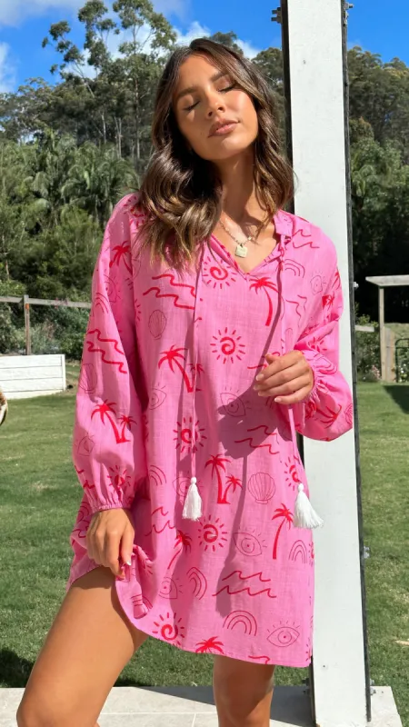 Galia Mini Dress - Pink/Red Wave made by Billy J