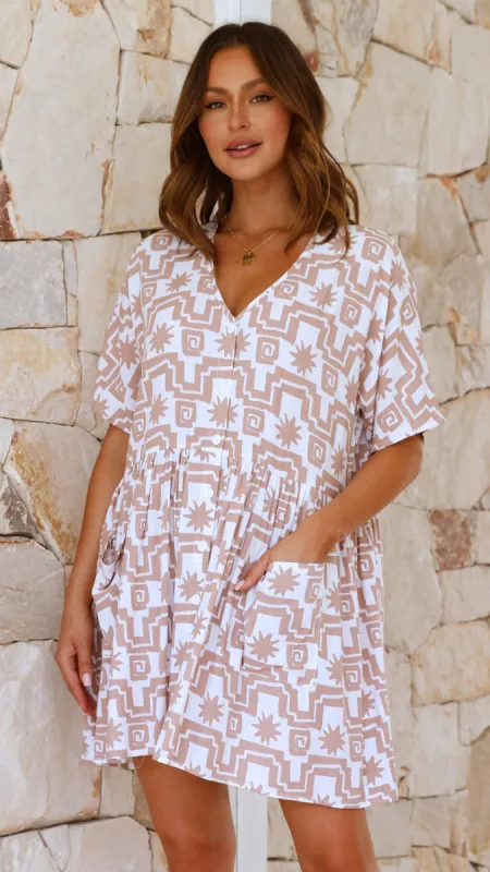 Ibiza Tunic Mini Dress - Beige Print sold by Billy J
