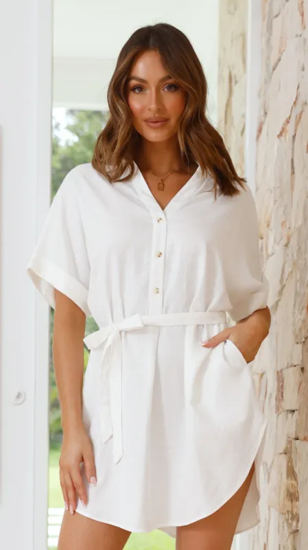 Zani Shirt Mini Dress - White sold by Billy J