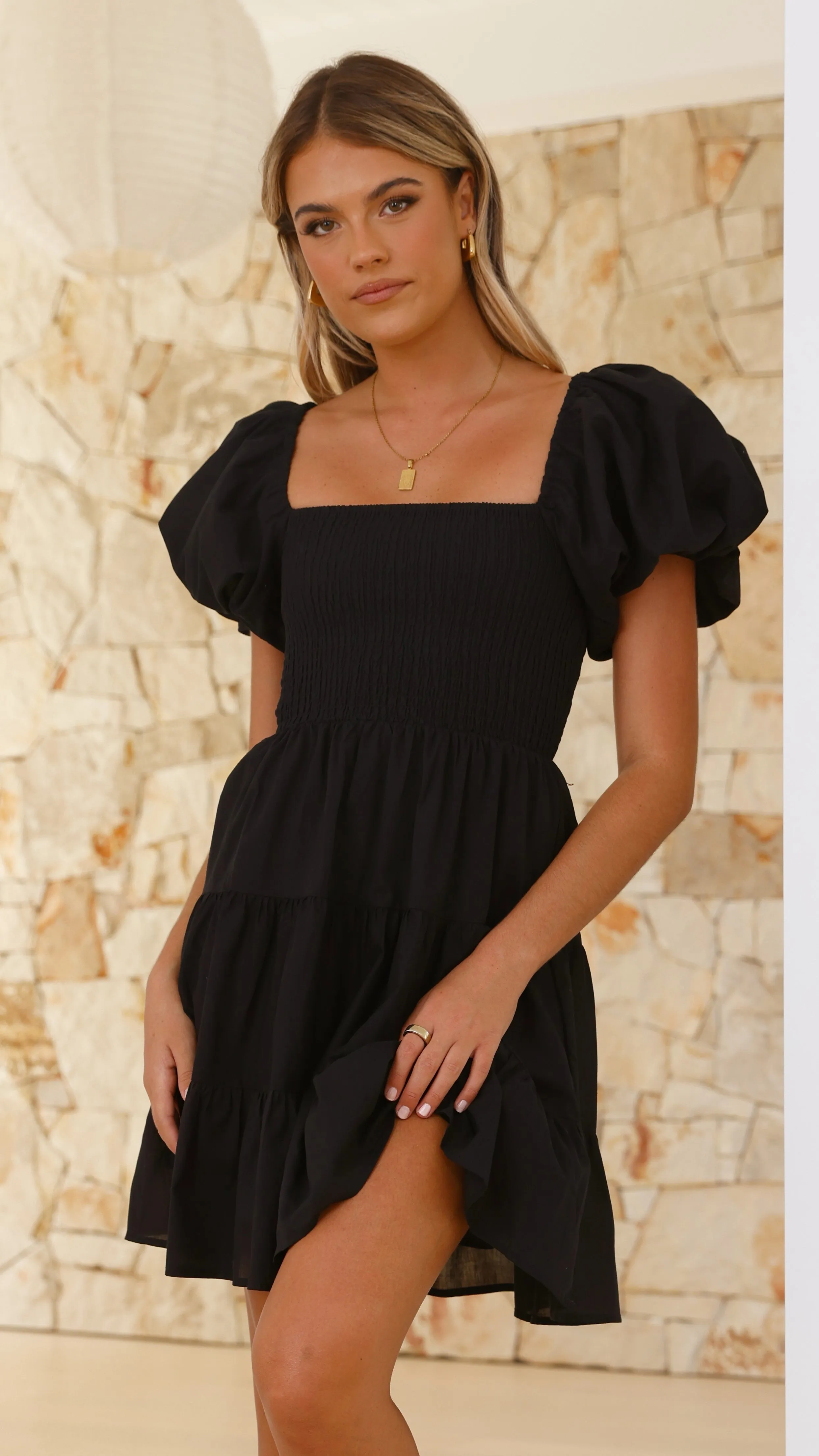 knee length dresses for ladies Dorothea Pintucked Shirred Mini Dress in Blush main image 0