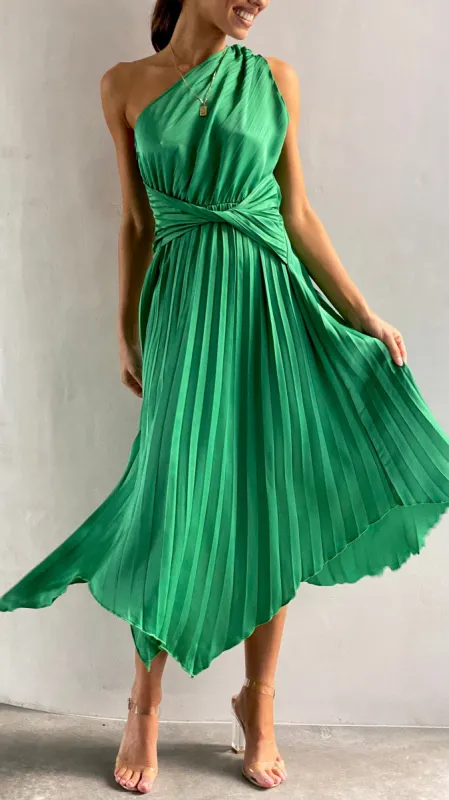 Cali One Shoulder Midi Dress - Green sold by Billy J