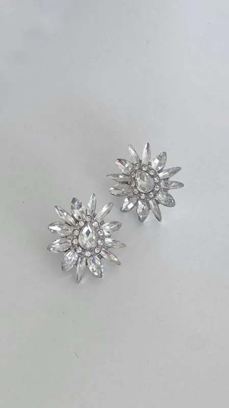Spiked Floral Jewel Earrings - Crystal/Silver sold by Billy J