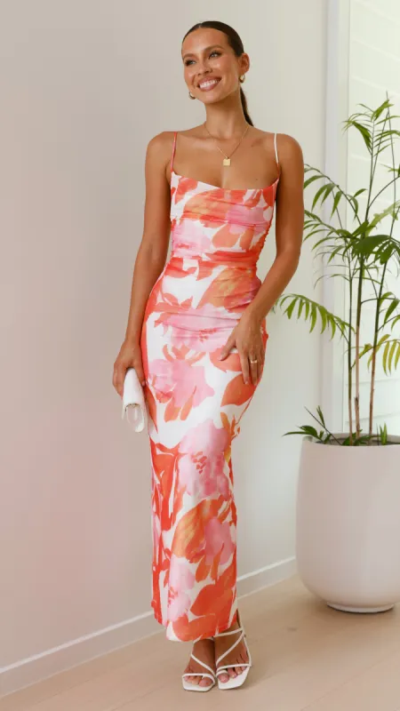 Ashley Maxi Dress - Pink/Orange Floral sold by Billy J