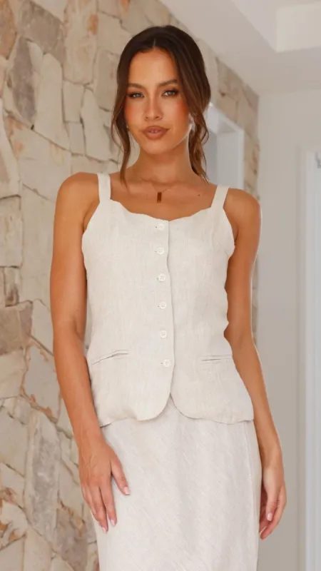 Dalya Button Up Top - Oatmeal made by Billy J