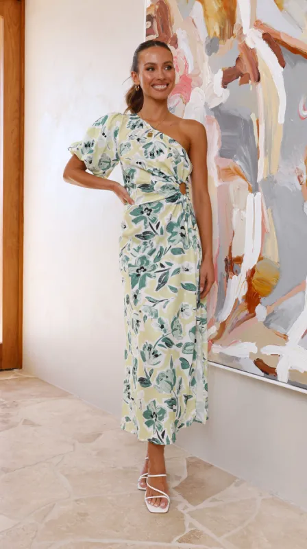 Bethany Midi Dress - Yellow/Green Floral sold by Billy J