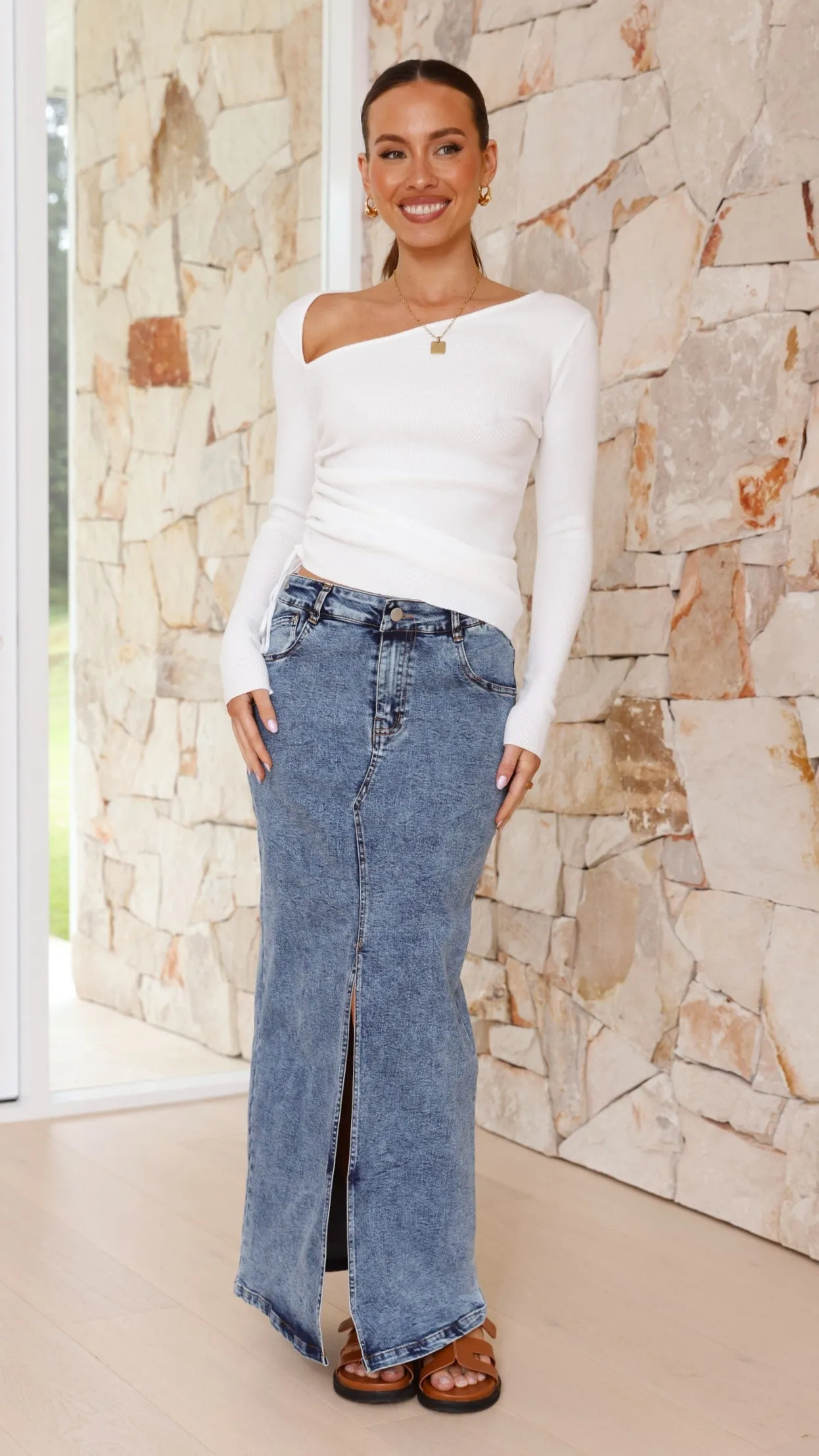 Habiki Maxi Skirt - Mid Blue Denim sold by Billy J