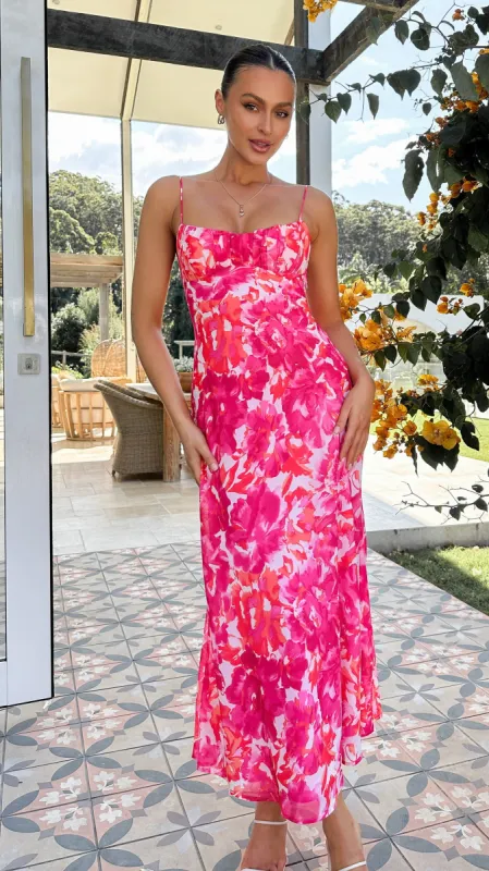 Margie Midi Dress - Pink/Red Floral sold by Billy J