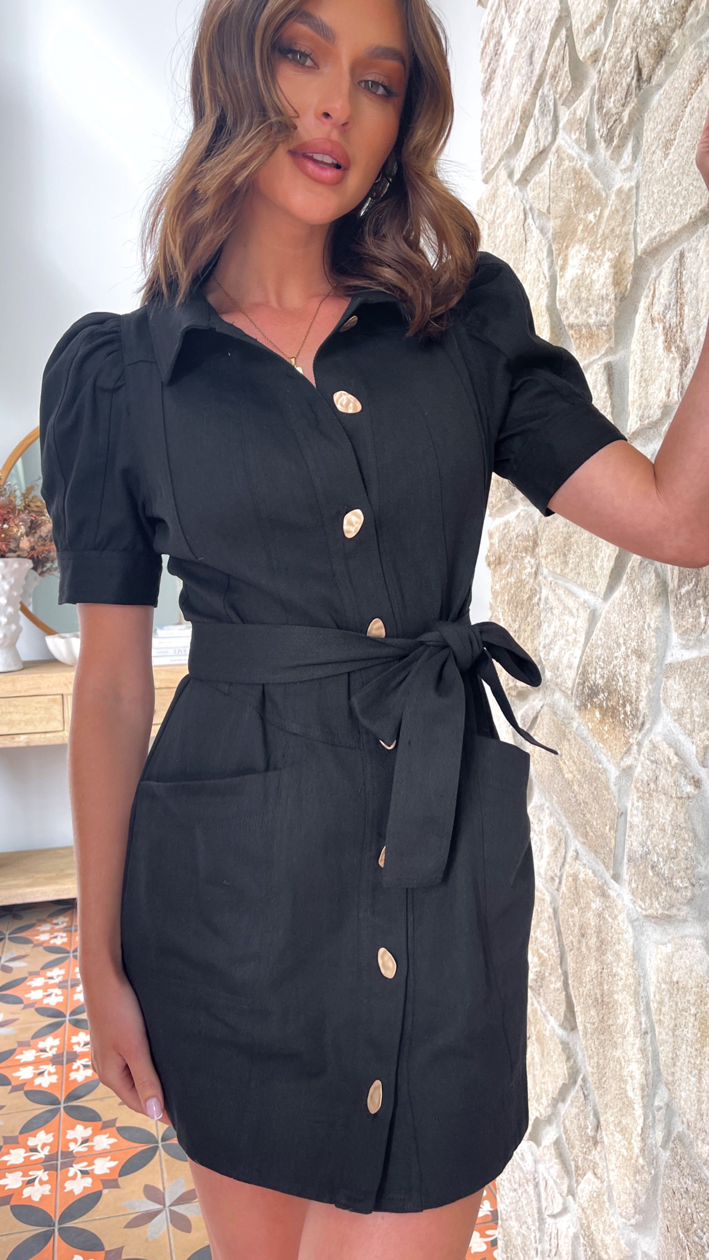 Taima Mini Dress - Black Denim sold by Billy J