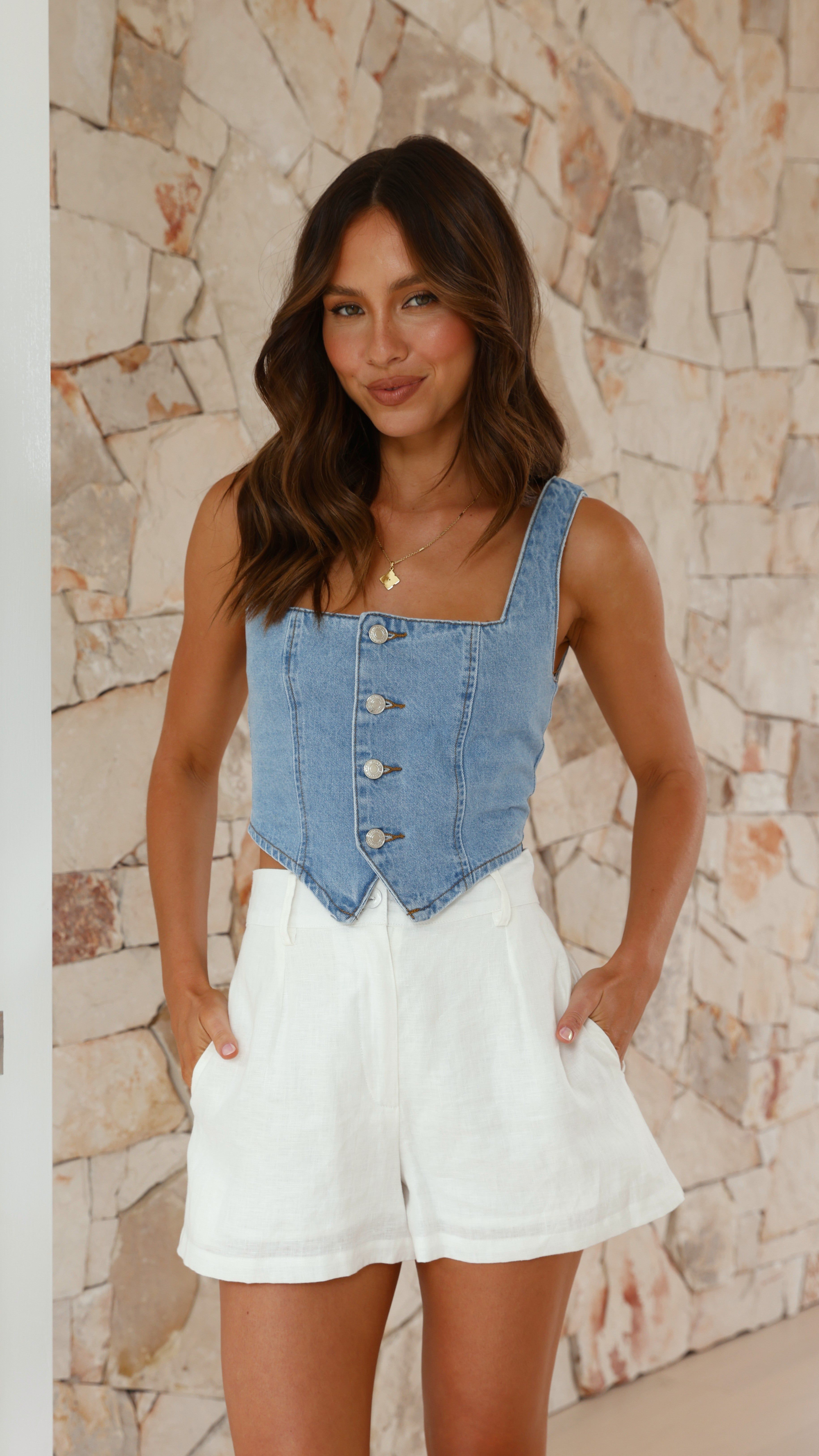 Lada Button Up Crop Top - Mid Blue Denim sold by Billy J product image thumbnail 5