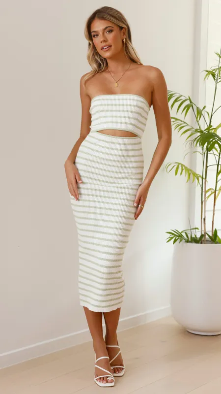 Marissa Midi Dress - Sage / White Stripe sold by Billy J