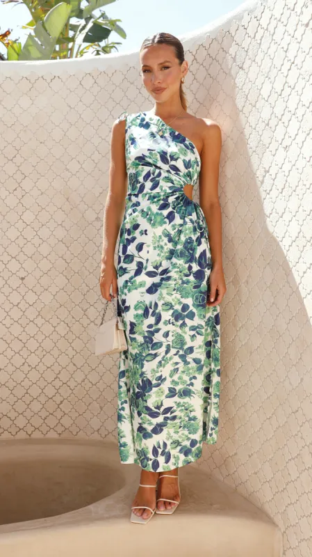 Sara Maxi Dress - Green / Blue Floral sold by Billy J