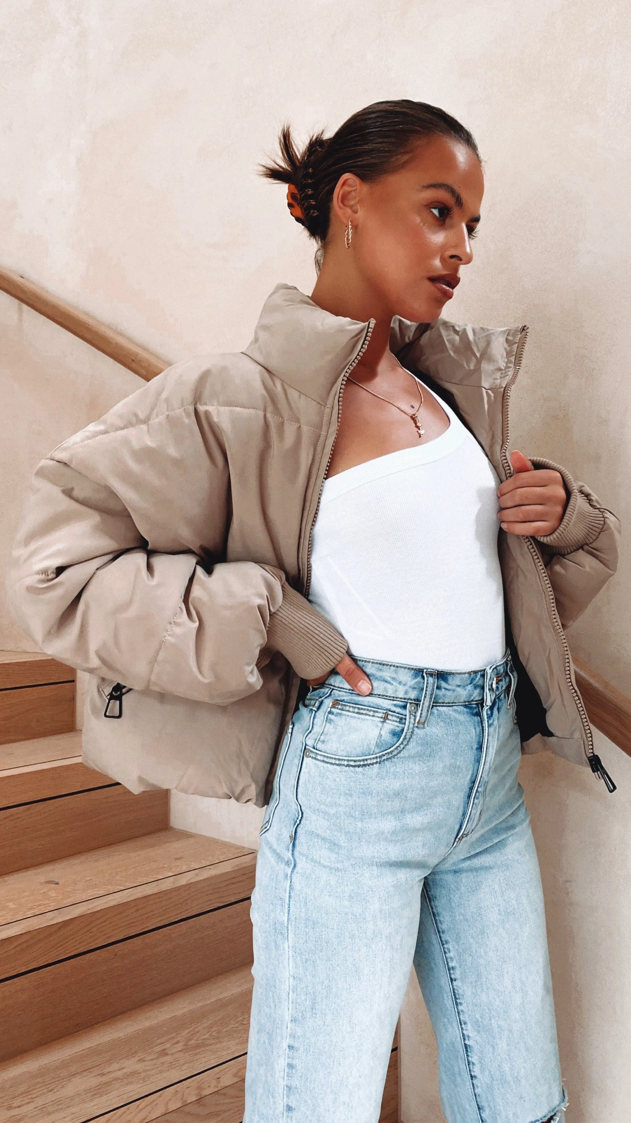 Carmen Puffer Jacket - Taupe sold by Billy J